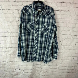 wrangler western shirts pearl snap navy white plaid sz 2XT XXL tall
